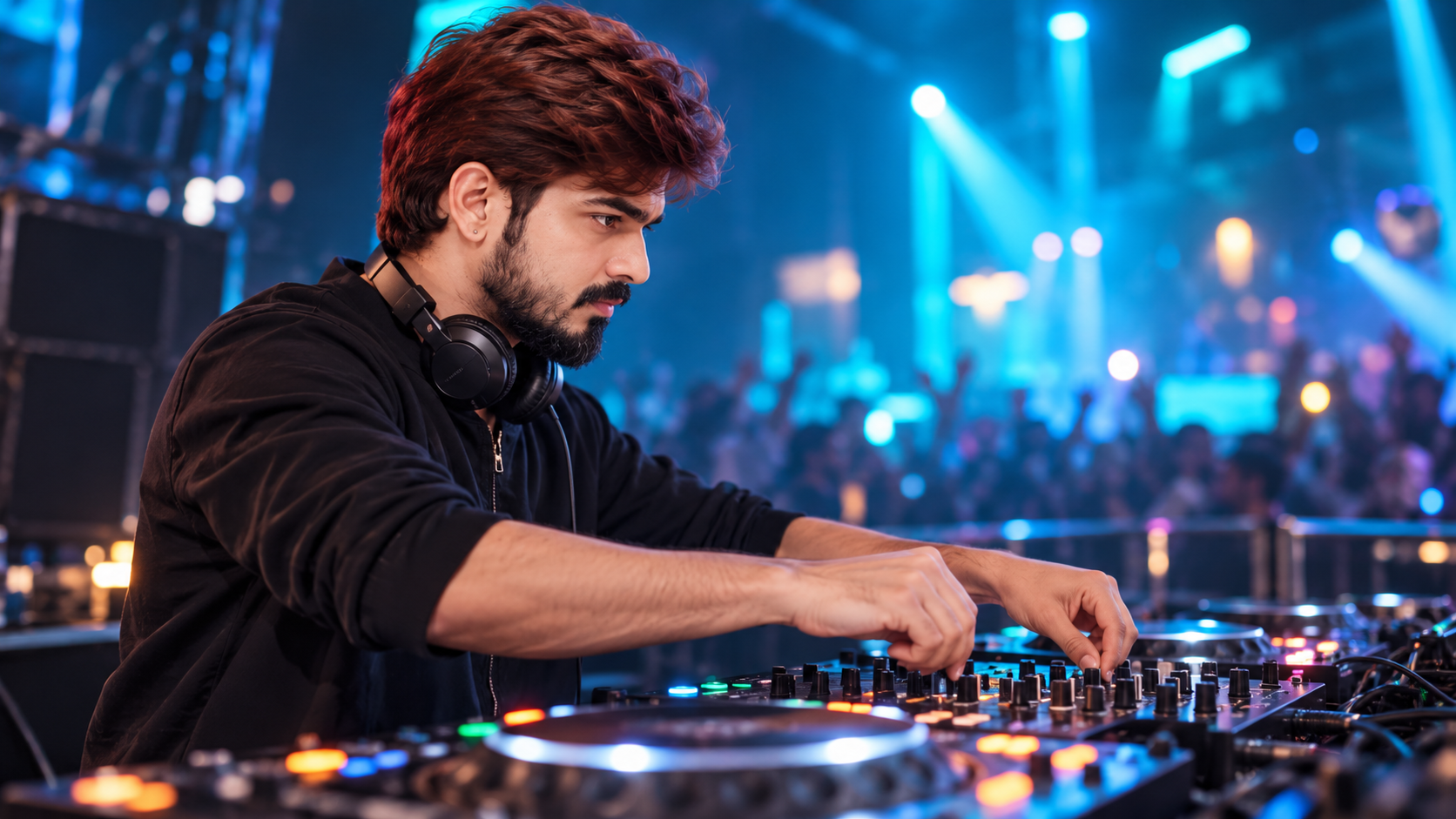 DJ VJ close-up mixing